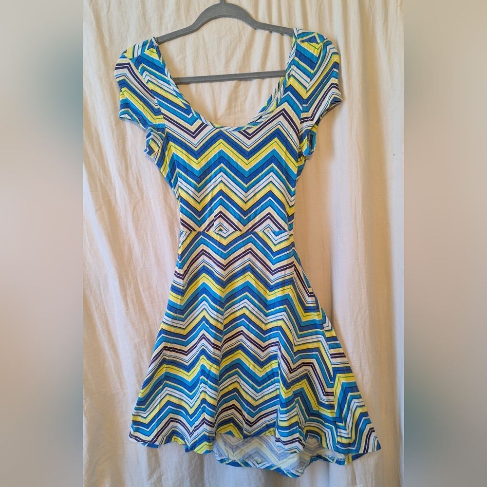 Rue21 Chevron Mini Dress in Blue, Yellow, and White